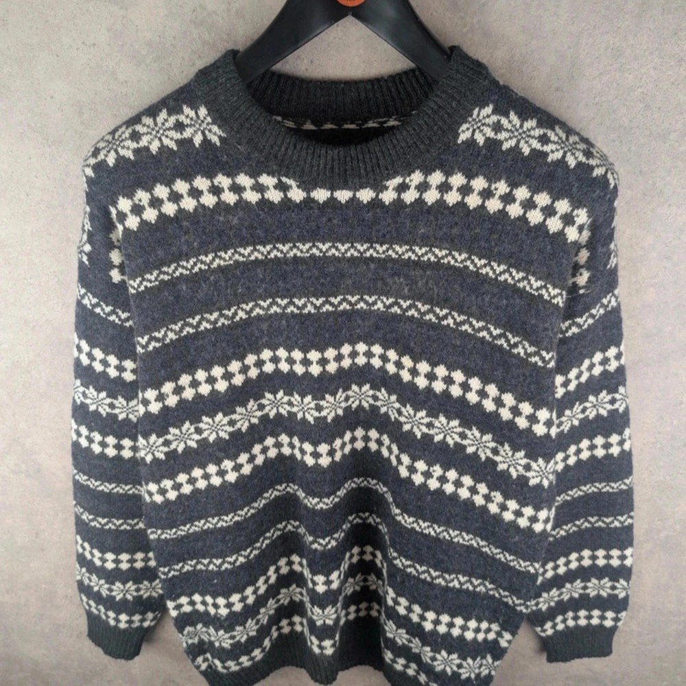 Vintage Jumper Mens Large Grey Knitted Retro Pullover