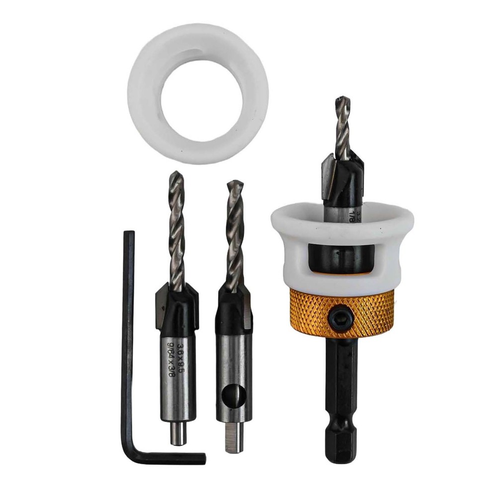 Replaceable Countersink Drill Bits Set of 3 with Adjustable Depth Feature