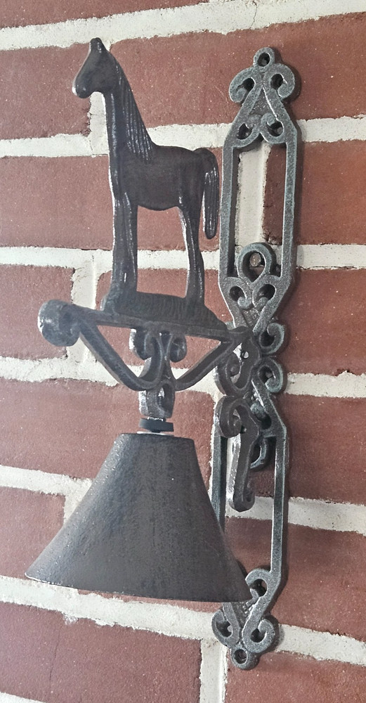 Horse Cast Iron Dinner Bell Wall Mounted Rustic Scroll Farm