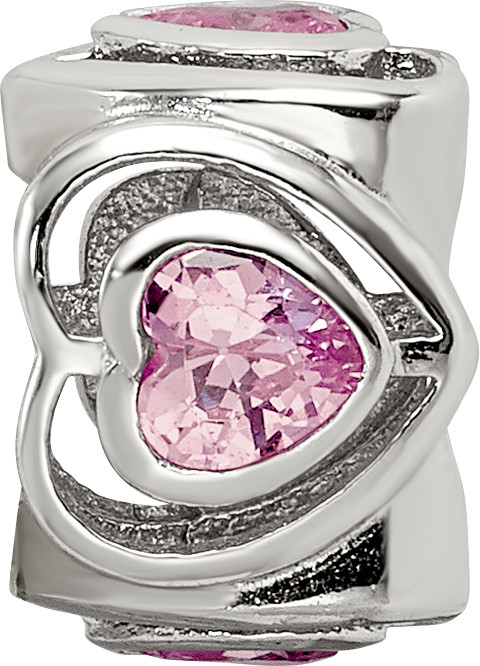 Silver Reflections Pink CZ Heart Bead QRS3326
