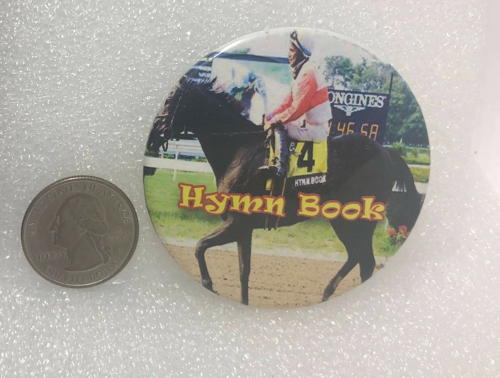 Hymn Book Horse Racing Button Pin