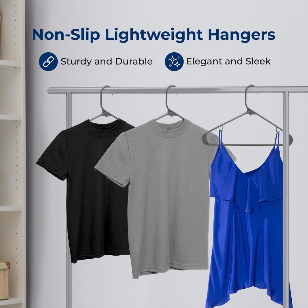 SereneLife 30 Pack Plastic Hangers (Gray)