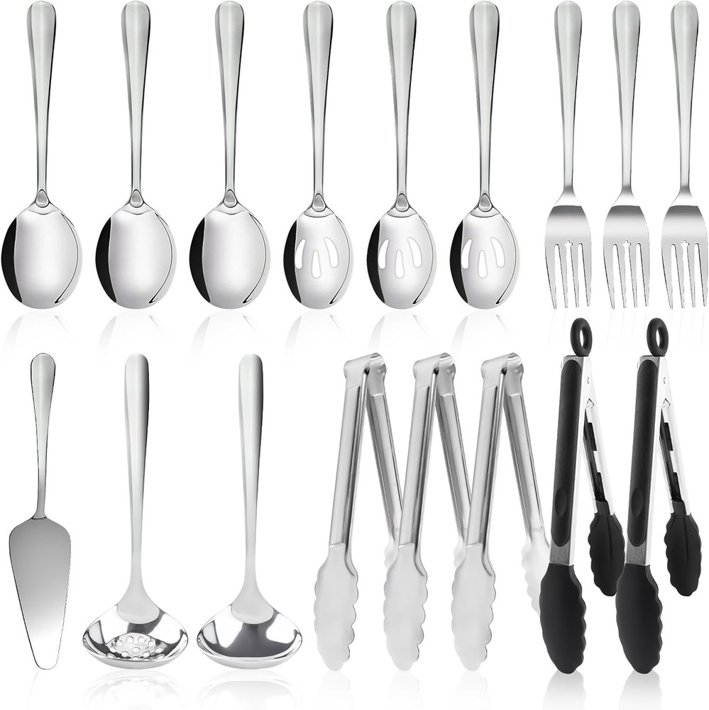 17PCS Serving Utensils Set Flatware, Stainless Steel Serveware Large Serving Spo
