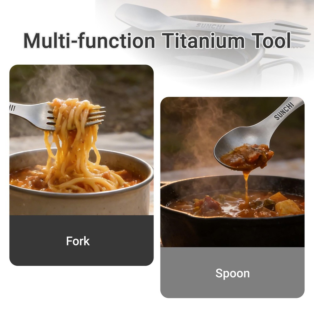 SUNCHIN Titanium 3 in 1 Fork,Spoon and Knife,multi function,Camping Utensil S...