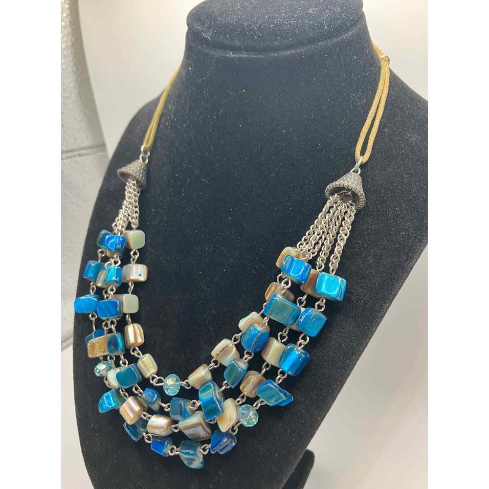 Blue Abalone Illusion Mixed Media Multi Strand Necklace!