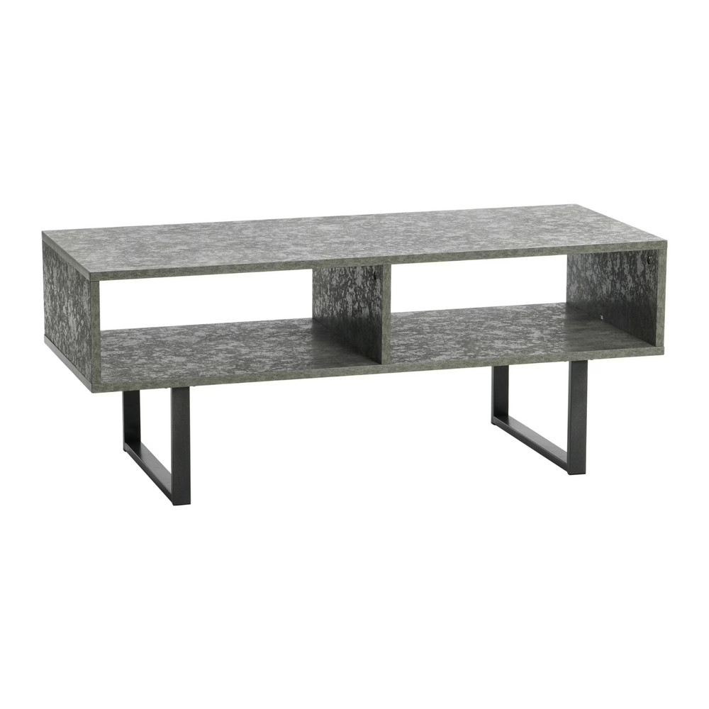 TV Stand Coffee Table with Rectangular Storage Compartments Rustic Slate Concret