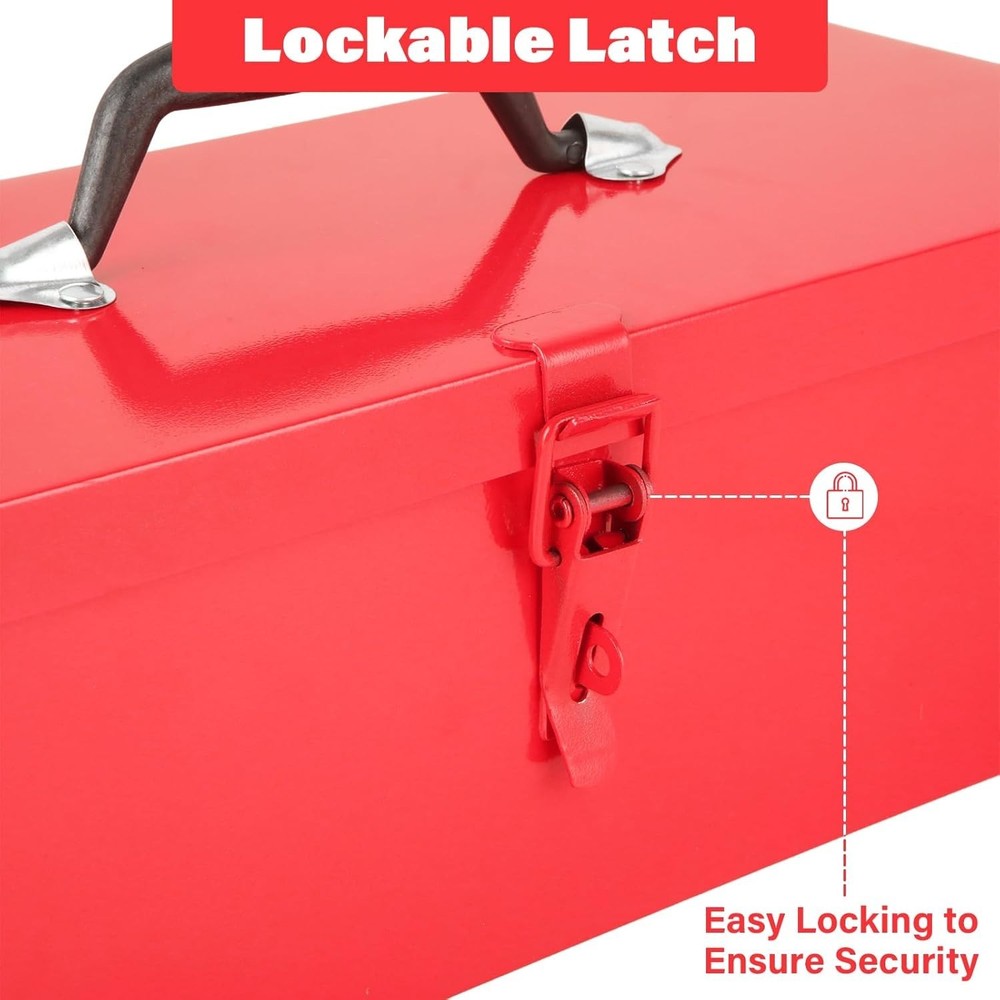 Durable 15-Inch Mini Steel Toolbox - Classic Red with Comfortable Grip Handle