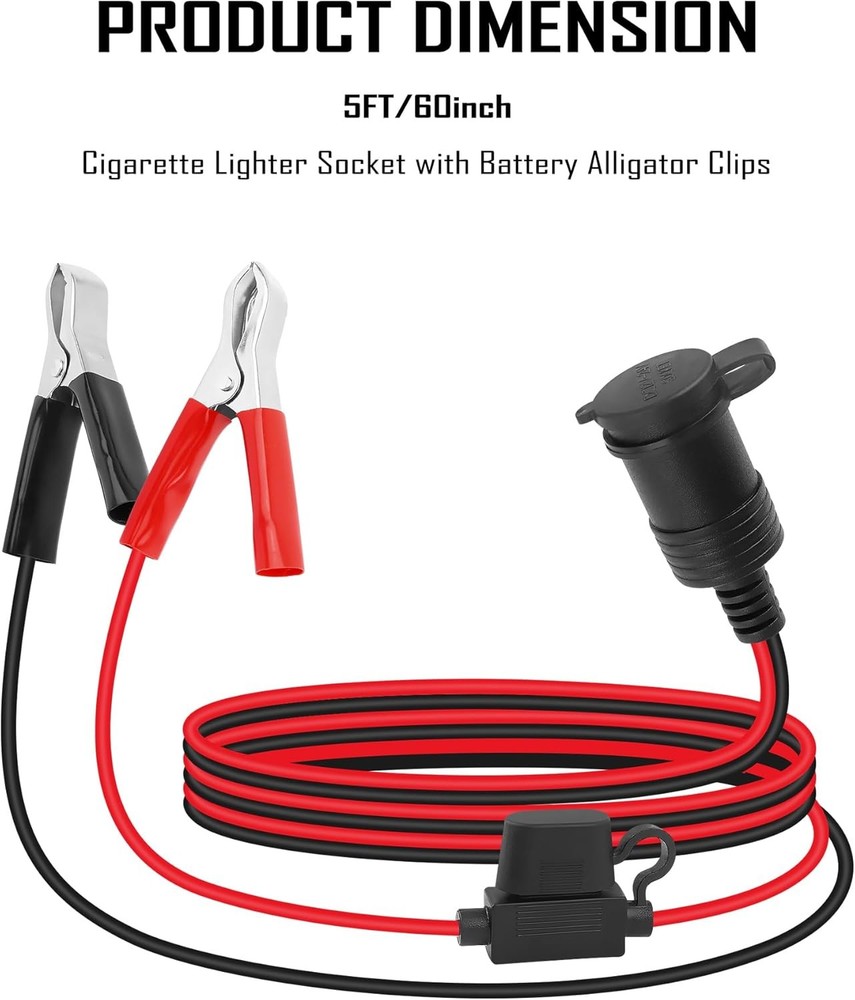Cigarette Lighter Socket Replacement with 5Ft Extension Cord 12V