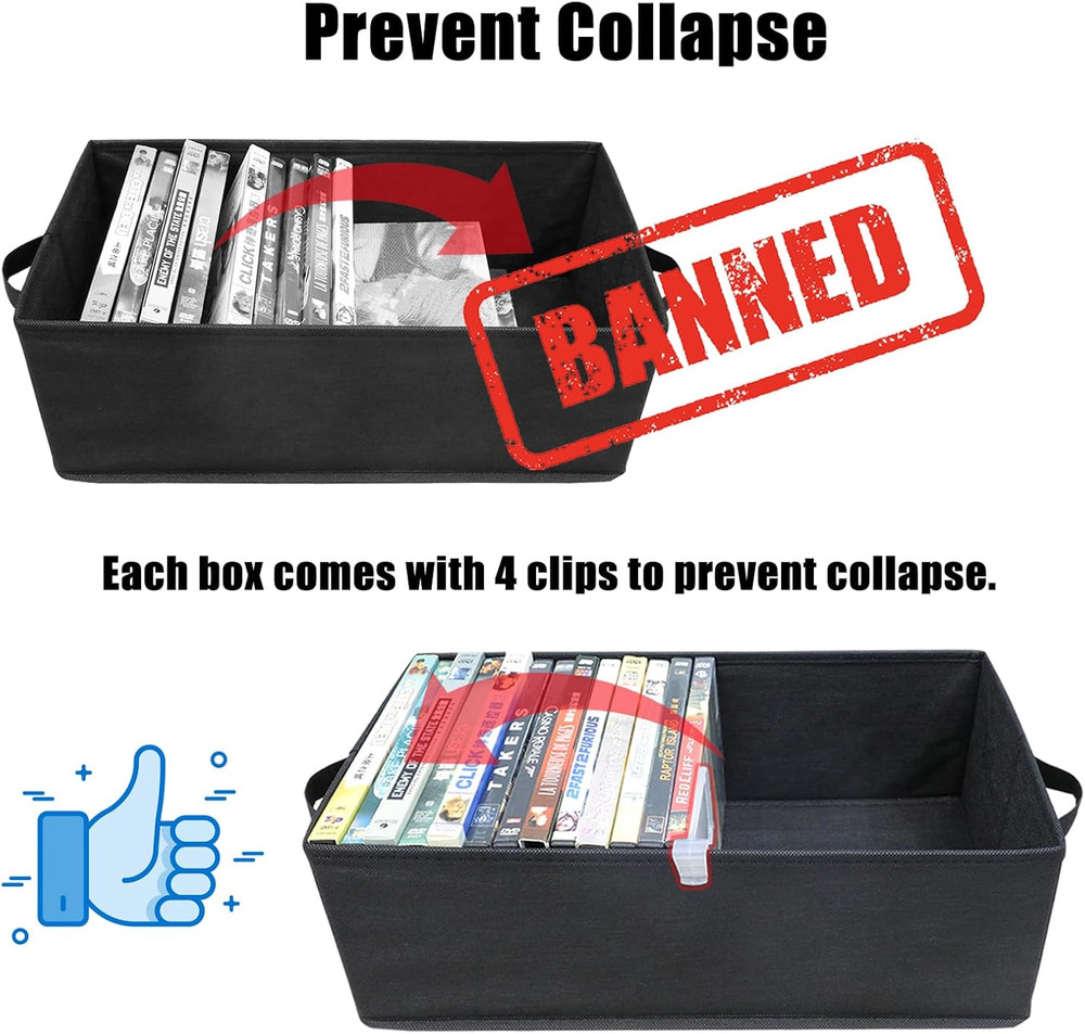 DVD Storage Boxes, 6P Larger DVD Storage Cases with Lid, Stackable Fabrics Media