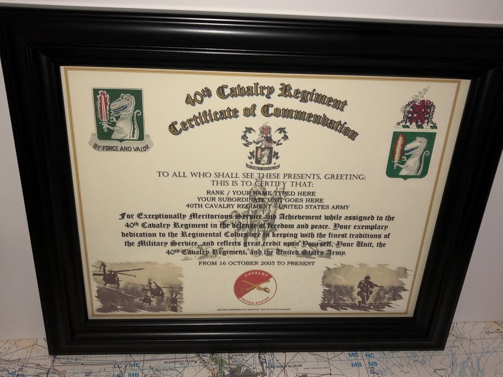 40TH U.S. CAVALRY REGIMENT / COMMEMORATIVE - CERTIFICATE OF COMMENDATION