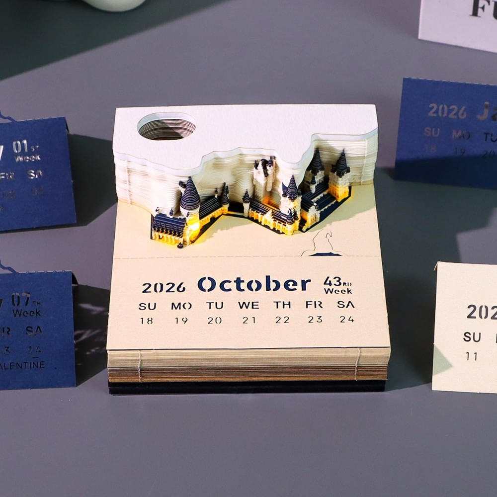 3D calendar 2026, notepad, detachable pen Magic Castle