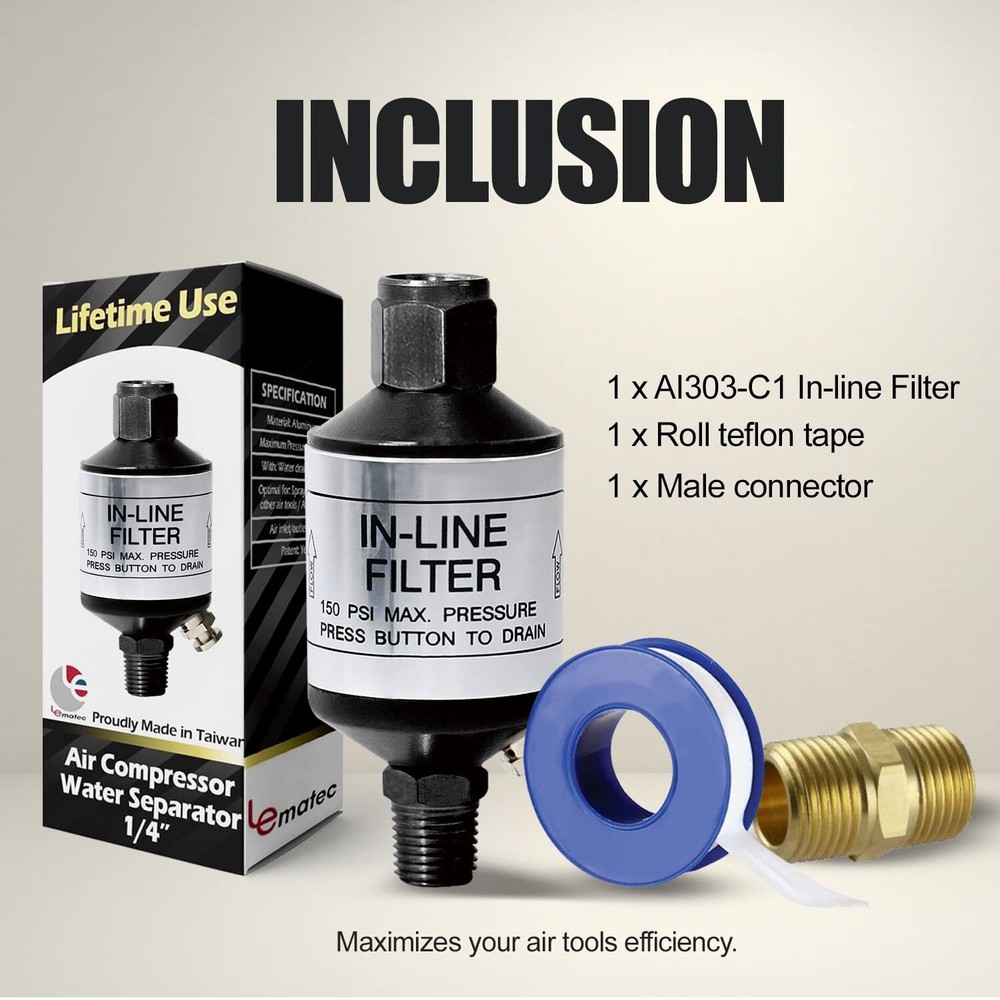 Air Compressor Water Separator, Heavy Duty Air Compressor Filter provides Cle...