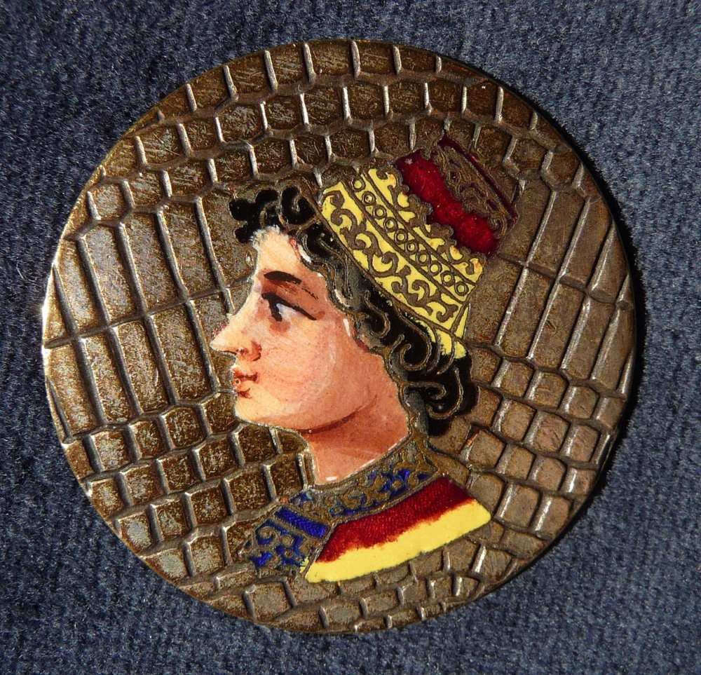 LARGE ANTIQUE HAND PAINTED ENAMEL BUTTON LORENZO