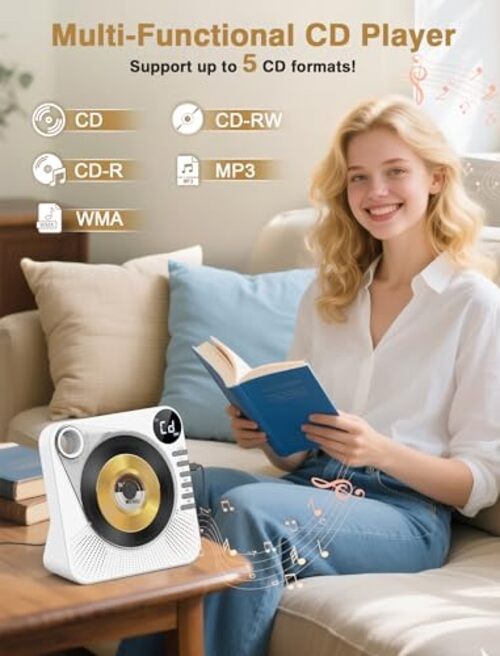 CD Player with Bluetooth, Desktop CD Player for Home,HiFi Light white