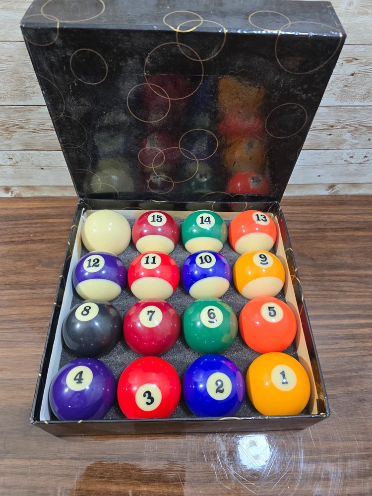 Vintage Billiard Pool Balls Set w/ Box