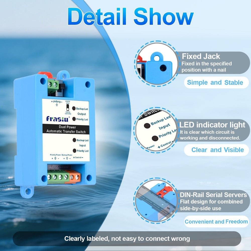 DC Automatic Transfer Switch 5-60V 5A, Dual Power Backup Selector, 0.007s...