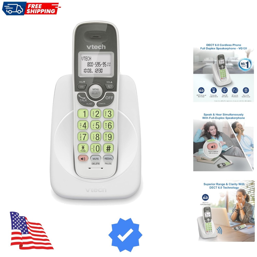 Cordless Phone with DECT 6.0, Full-Duplex Speakerphone, Lighted Display, Back...