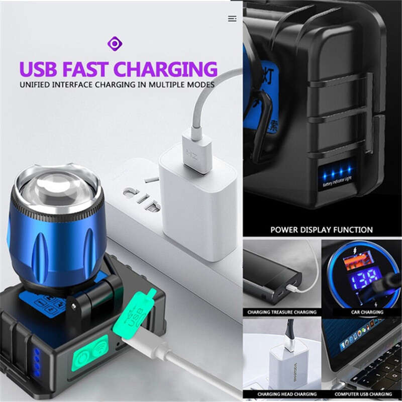 LED Dual Light Source UV LED Headlamp White Headlight Torch Purple Flashlight