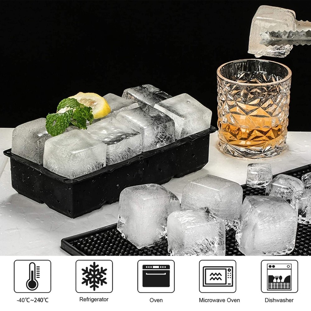 LessMo Ice Cube Tray with Lid - 2 Pack Large Silicone Large, Black