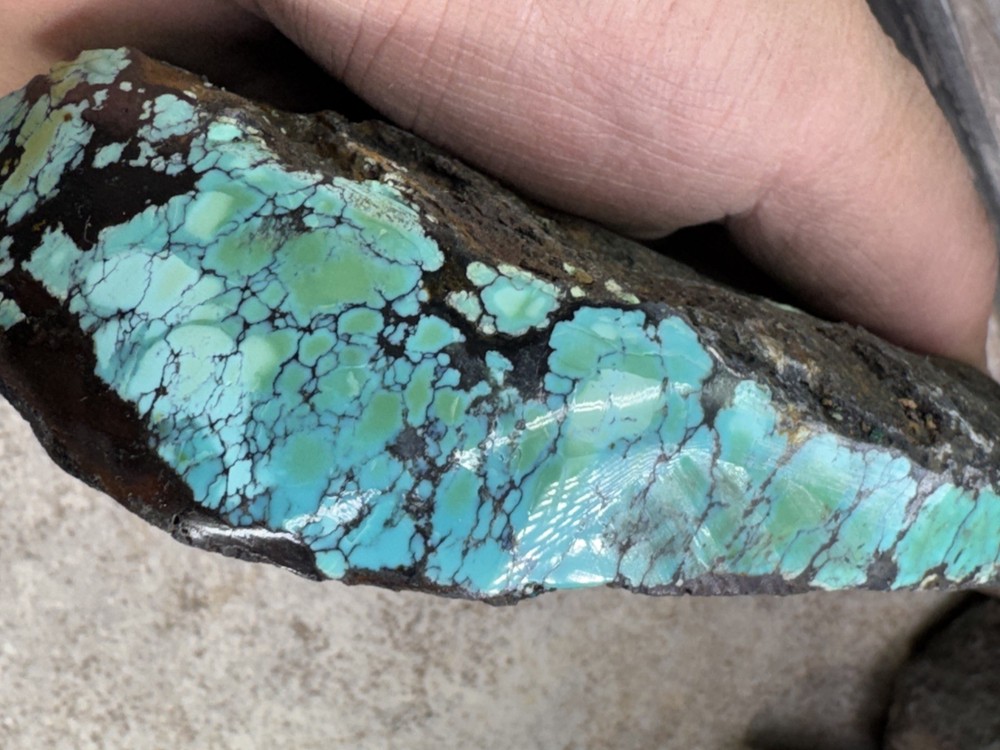 Hubei turquoise rough , solid spiderwebs nuggets in multi colored