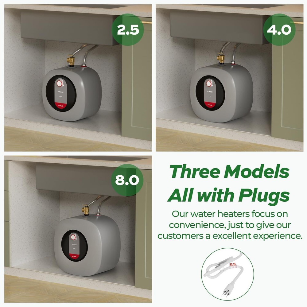 FOGATTI 2.5/4/8 Gallon Electric Hot Water Heater Mini Tank Boiler Compact 1440W