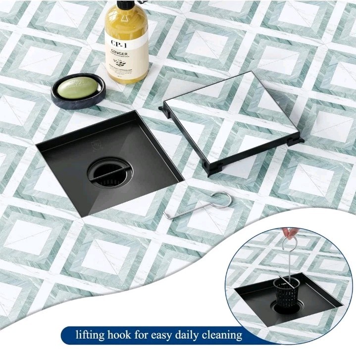 Neodrain 6-Inch Square Shower Drain with Removable Tile Insert Grate