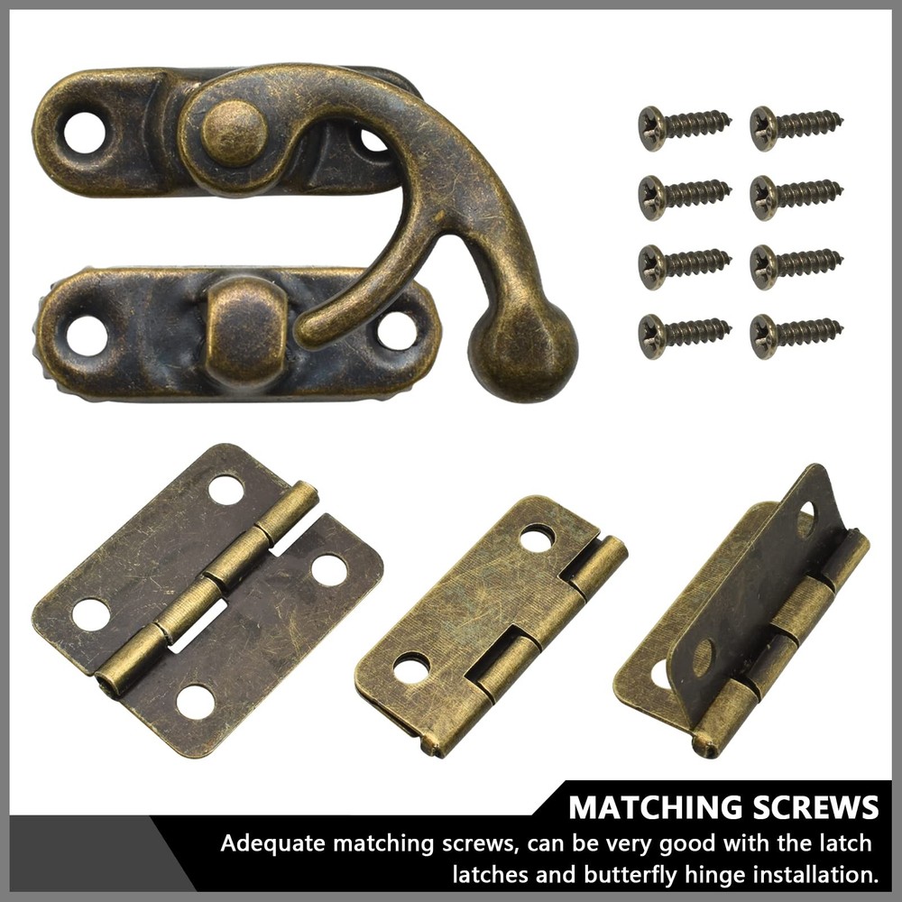 40Pcs Antique Bronze Box Hinges and 20 Sets Right Latch Hook