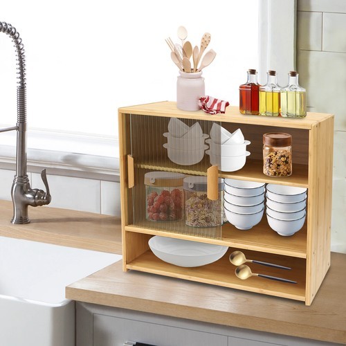 Stability & Solidity Kitchen Storage Stand Cupboard With Glass Door Sideboard