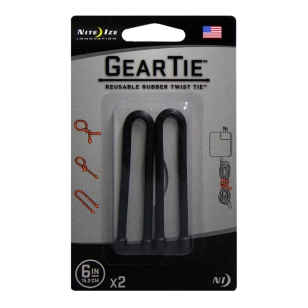Nite Ize Gt6-2Pk-01 Gear Tie, 6 In L, Variable Max Bundle Dia., Black, Rubber,