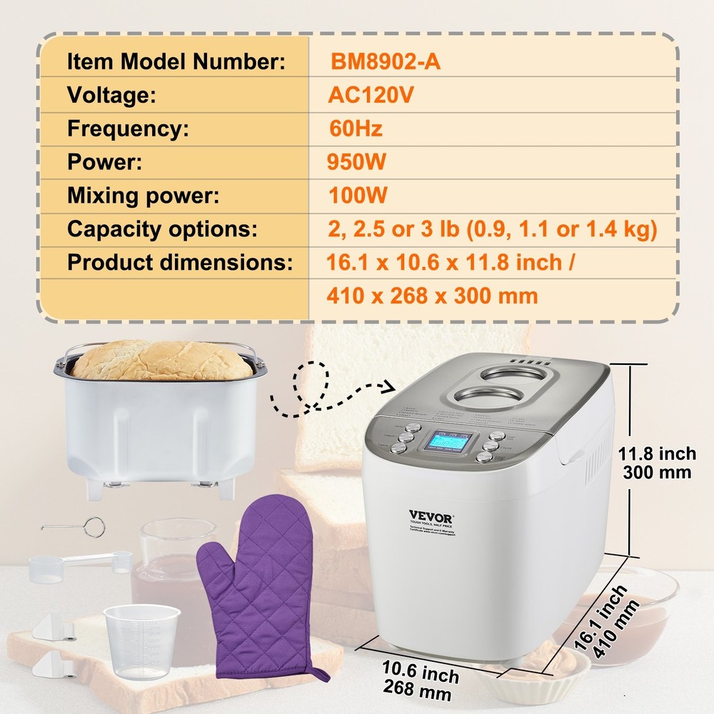 Bread Maker, 15-in-1 3LB Dough Machine, Nonstick Ceramic Pan Automatic Breadmake