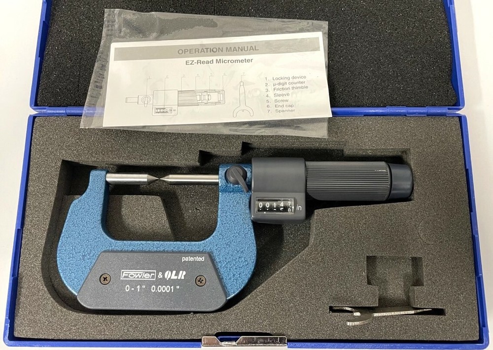 Fowler 52-226-641-0 Rolling Digital Counter Point Micrometer, 0-1" Range, .0001"