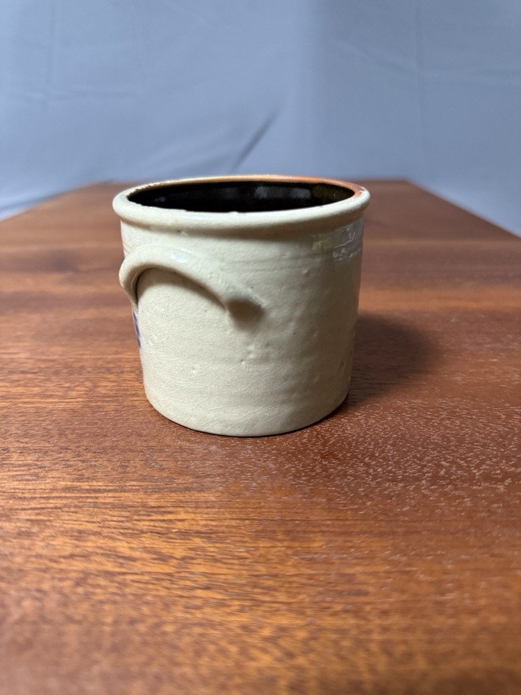 Rustic Studio Pottery Mini Crock Cobalt Blue Primitive Stoneware Crock