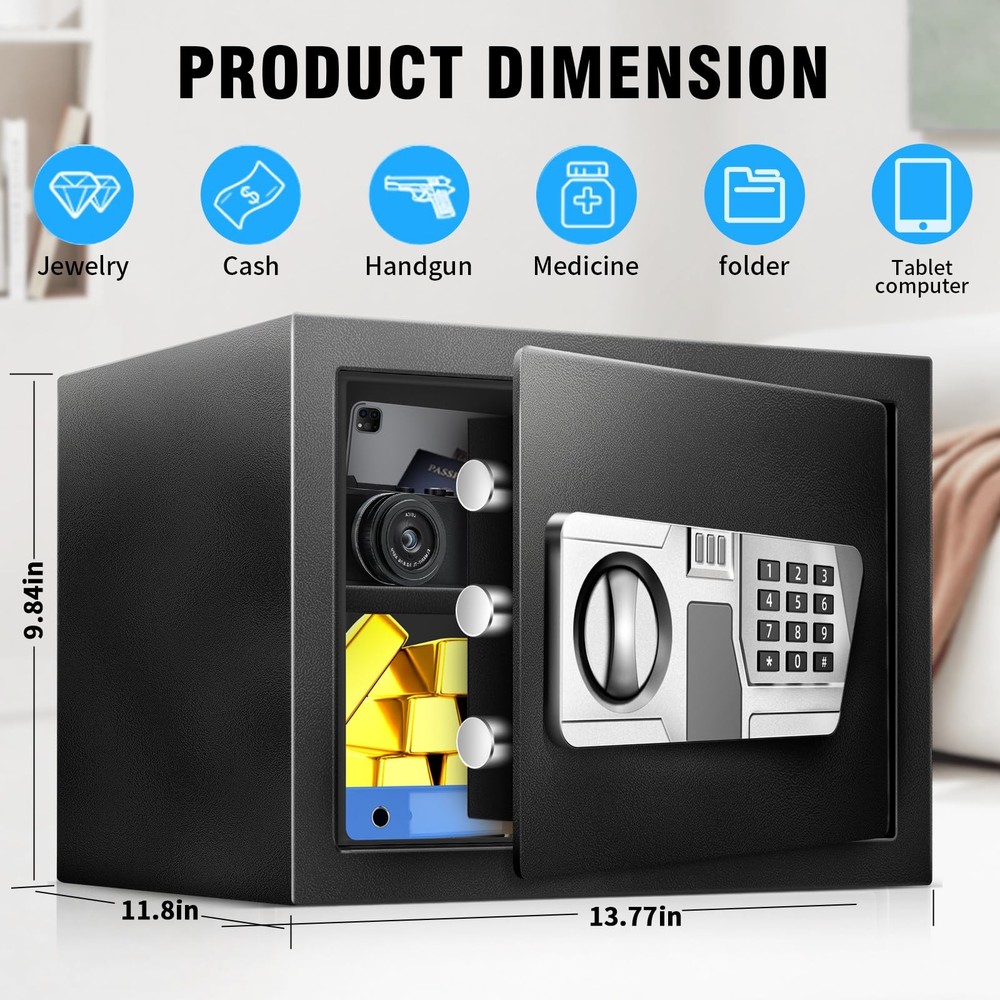 1.5 Cu Ft Small Fireproof Safe Box For Home Documents with Type-C External Po...