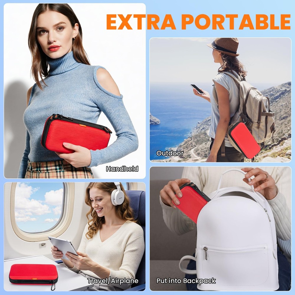 Double-Layer Hard Carrying Case Electronics Organizer - Multi-Pocket Zipper T...