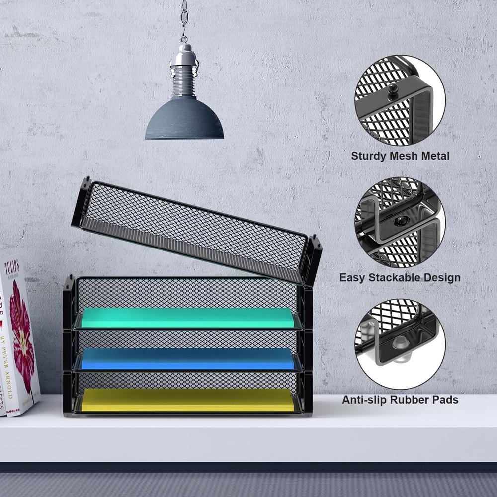 Samstar 4 Pack Stackable Letter Paper Tray, Desk File Organizer Paper Sorter for