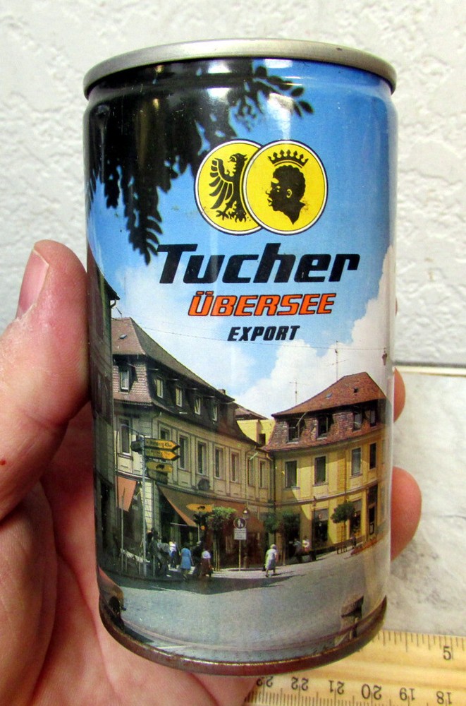 Turcher Bavaria 11.3 oz empty pull tab style top tin beer can, great colors