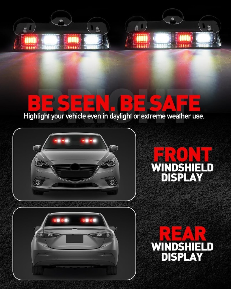 Red White Strobe Light Bar 48LED Dash Emergency