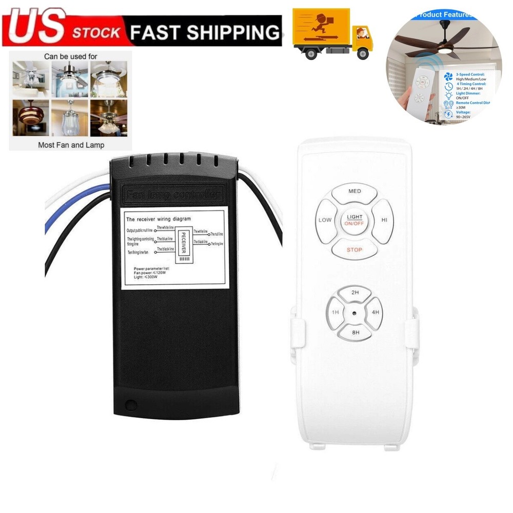 Ceiling Fan Remote Control Kit w/ Timer 3 Speed & Light Switch for Existing Fans