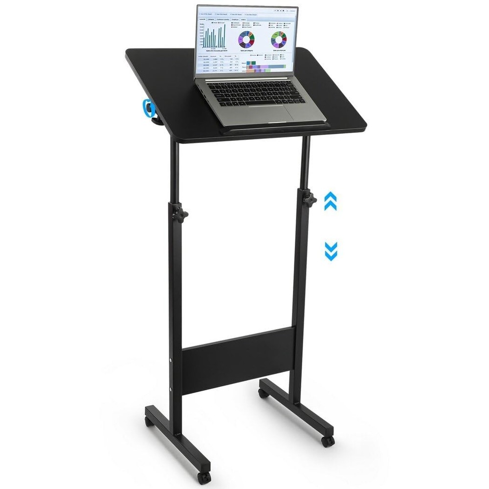 Mobile Podium, Adjustable Standing Desk with Caster Wheels, Adjustable Height...