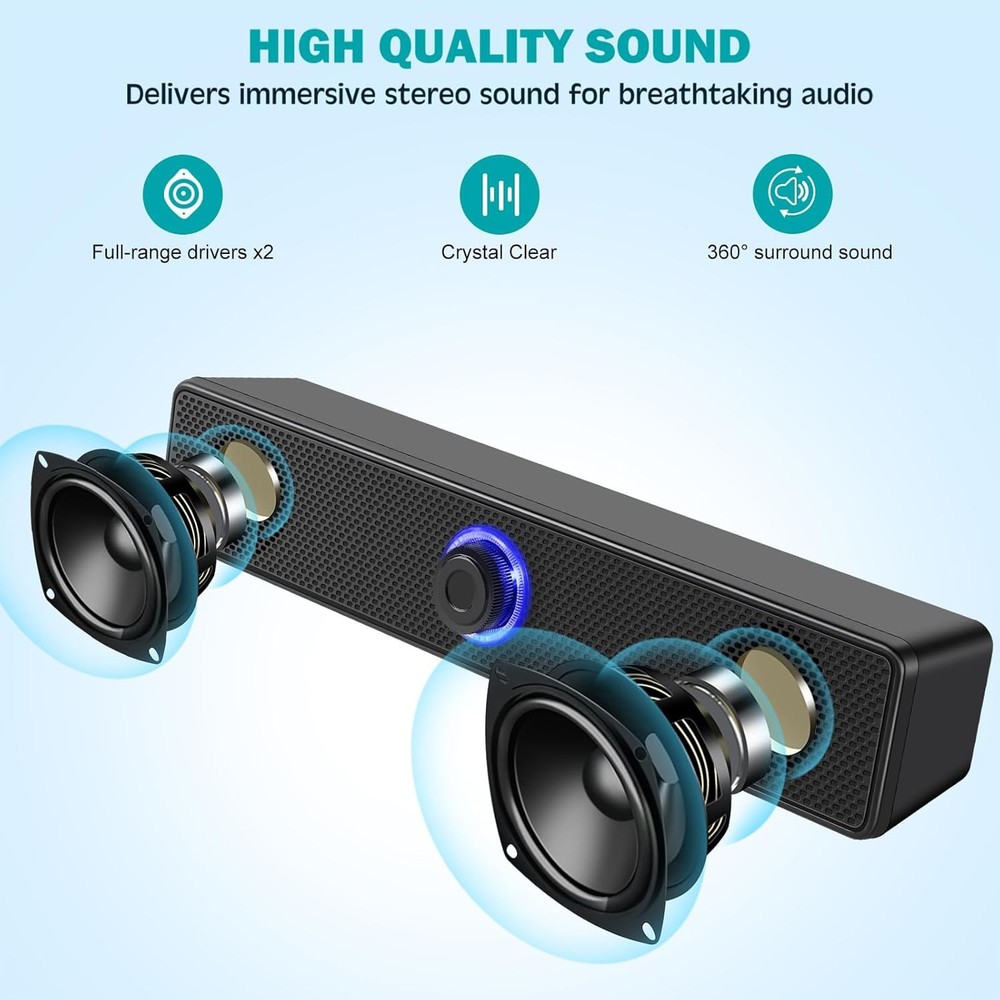 Computer Speakers, USB Powered PC Speakers Wired Stereo Desktop Black