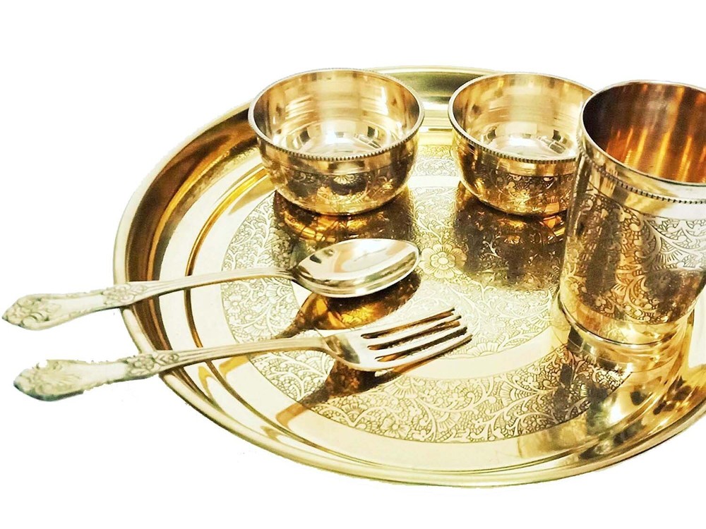 Brass Dinner Set, Elegant Handcrafted Brass Tableware for Luxurious Dining Set