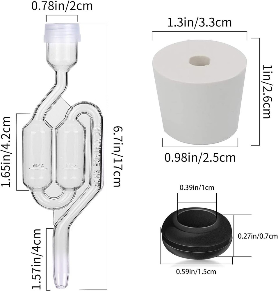 Bubble Airlock Set, 4 Airlocks for Fermenting, 4 Drilling Stoppers and 8 Airl...