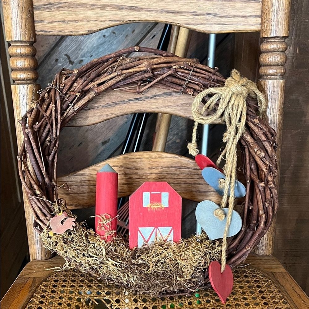 Rustic Red Barn Holiday Wreath