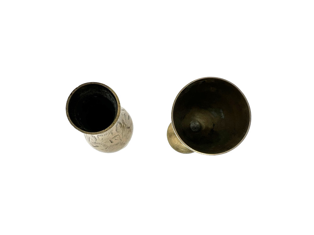 Jewish Kiddush Small Brass Cup And Vase