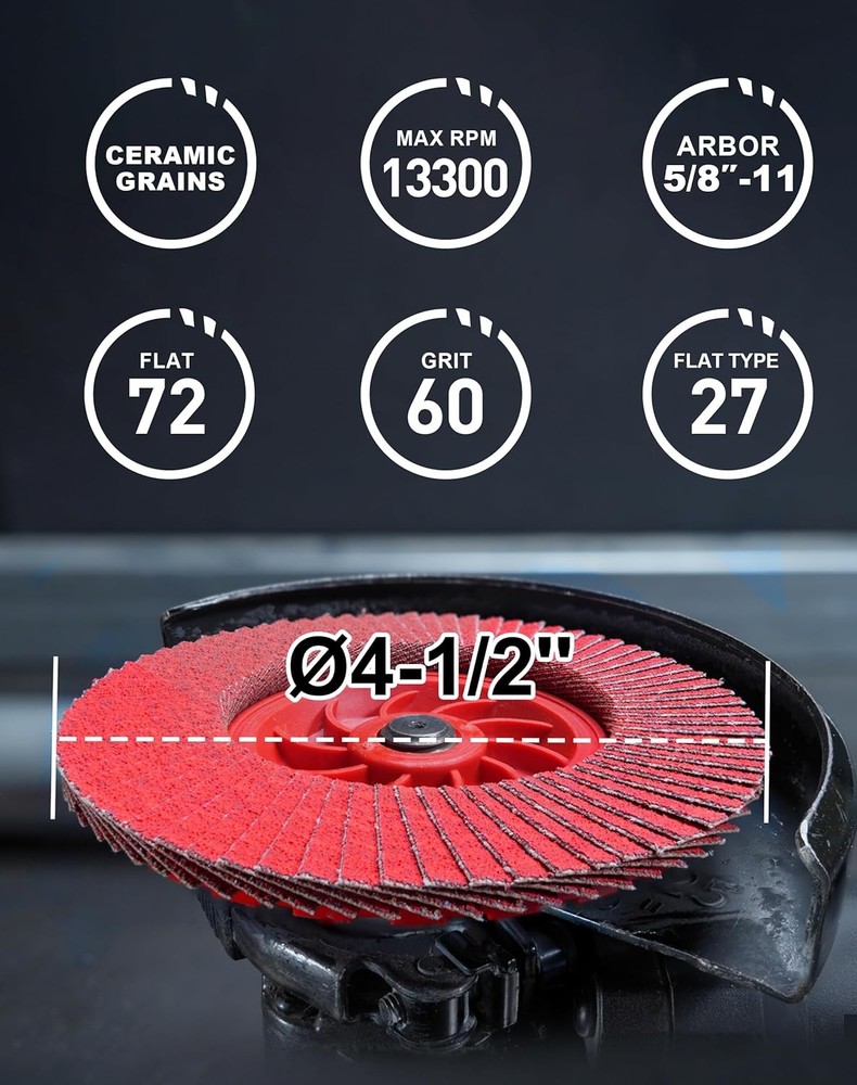 EZARC Flap Discs 60 Grit, 4-1/2" x 7/8" Ceramic Grain Sanding Disc,...