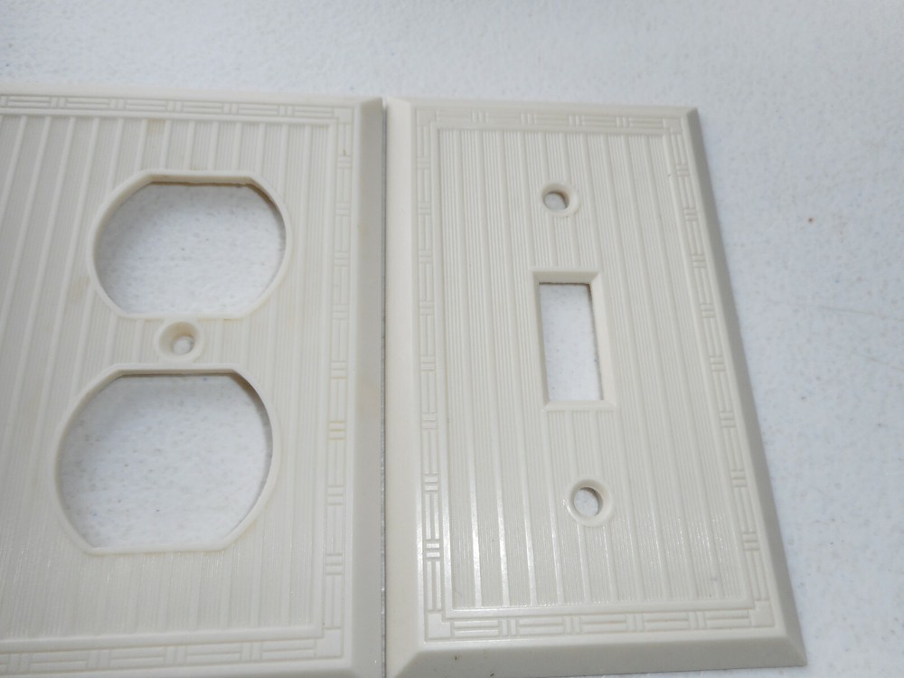 2 Vintage Ribbed Light Switch Covers - Switch & Duplex/Light - Ivory Bakelite