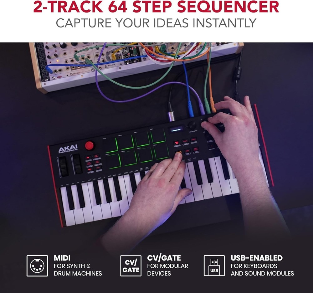 Versatile MPK Mini Plus MIDI Controller - 37 Keys, 8 Pads, Built-in Sequencer