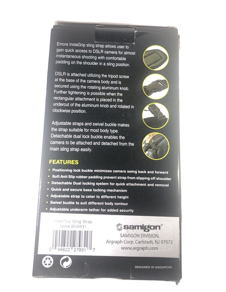 Samigon Emora InstaGrip Sling Strap Neck/Shoulder Camera Strap New
