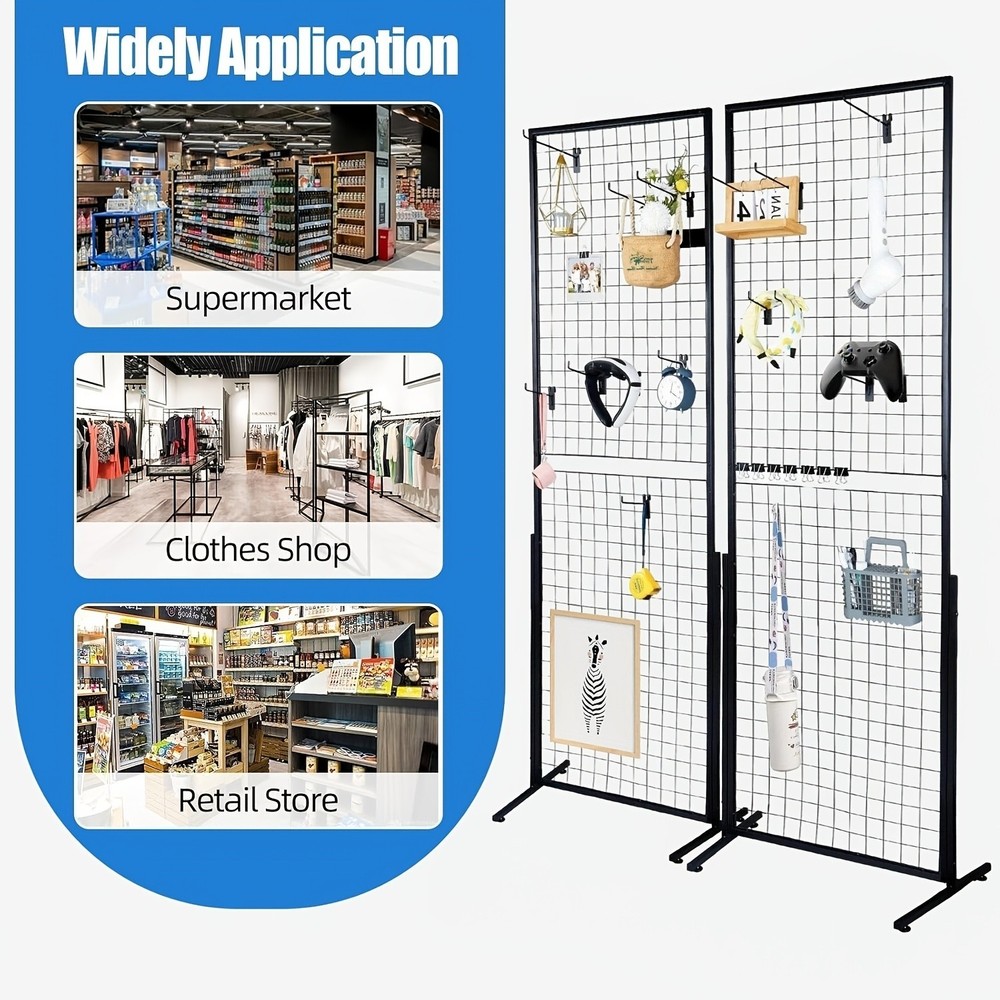 2PACK Floor Standing Wire Grid Display Rack, Double-Sided Display Tower with T-B