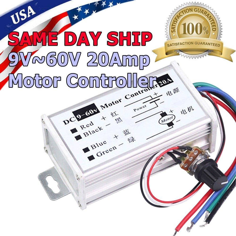 PWM DC Brush Motor Stepless Variable Speed Controller Switch 12V 24V 48V 60V 20A